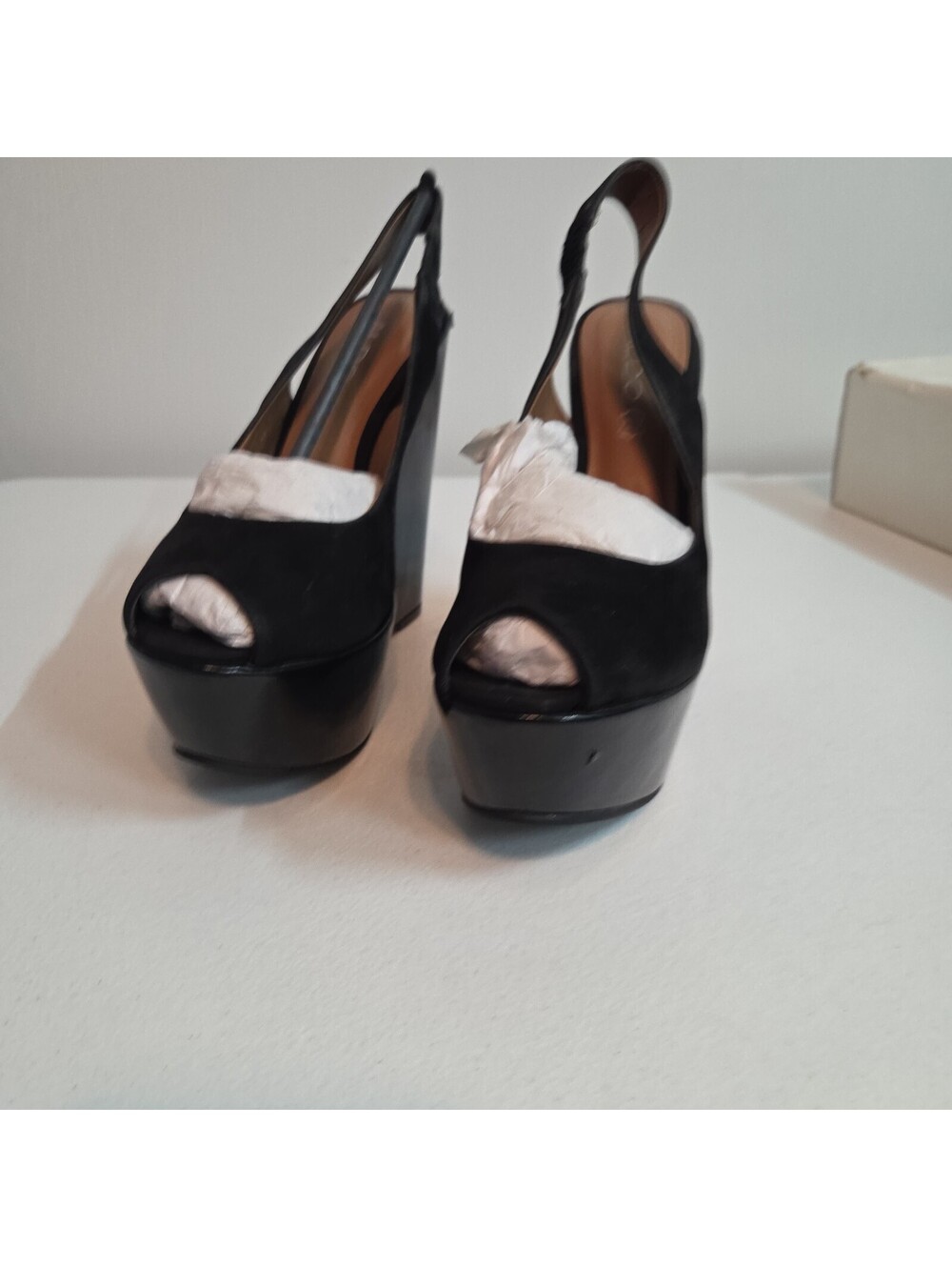 women's black peep-toe slingback platform wedge shoes size 9